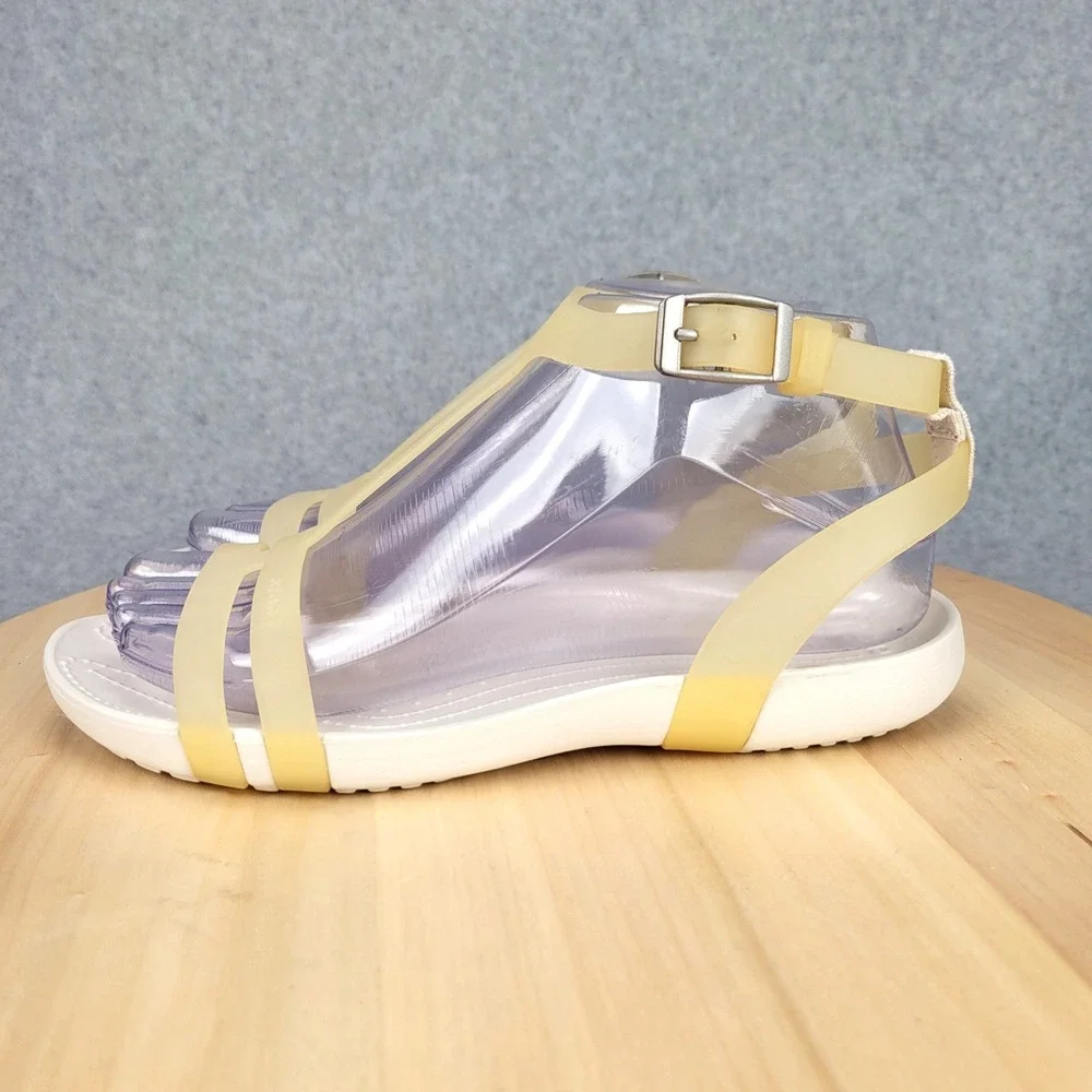 Crocs Isabella T-Strap Sandals Womens 8 Yellow Gladiator Jelly Flat 202467